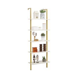 Superjare Modern Ladder Shelf in white with gold accents