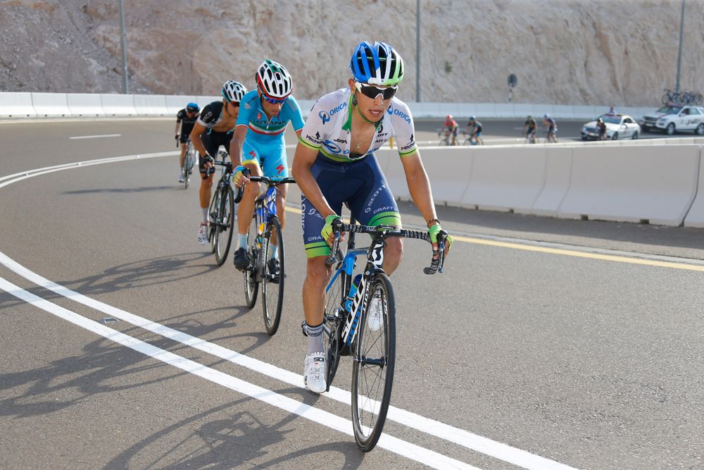 Esteban Chaves (Orica - GreenEdge) attacks his rivals at the Abu Dhabi Tour