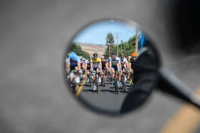 The peloton rolls out in the morning.