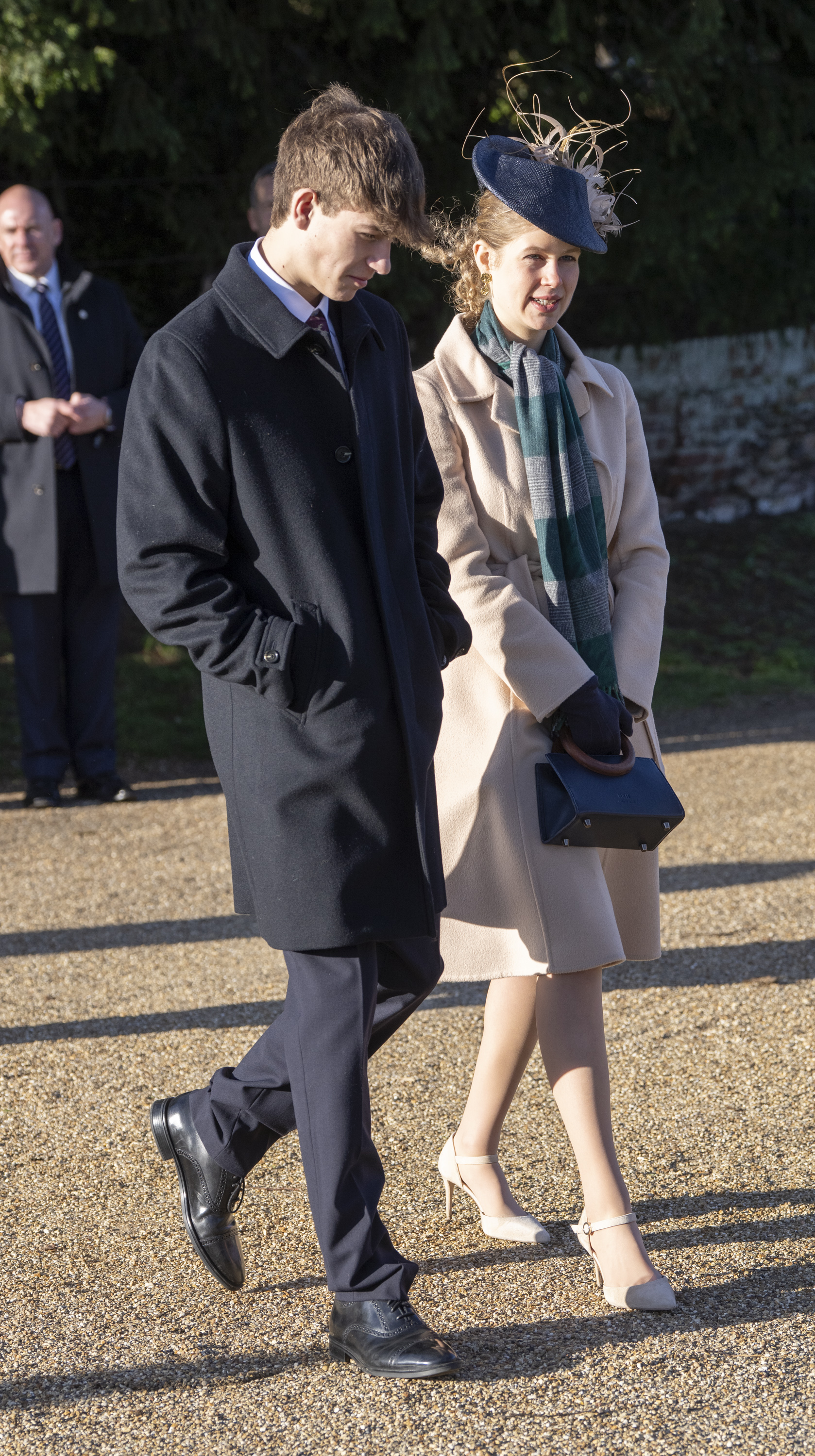 Lady Louise Windsor and James Earl of Wessex walking next to each other to church on Christmas day