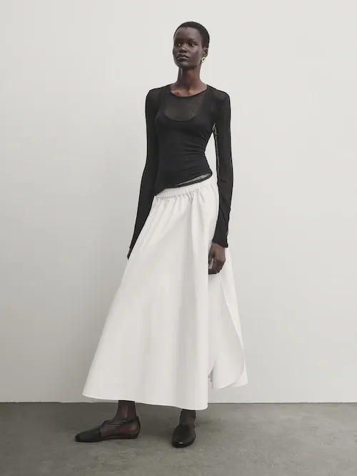Voluminous Poplin Midi Skirt