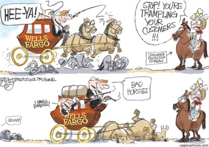 Editorial cartoon U.S. Wells Fargo trampling customers