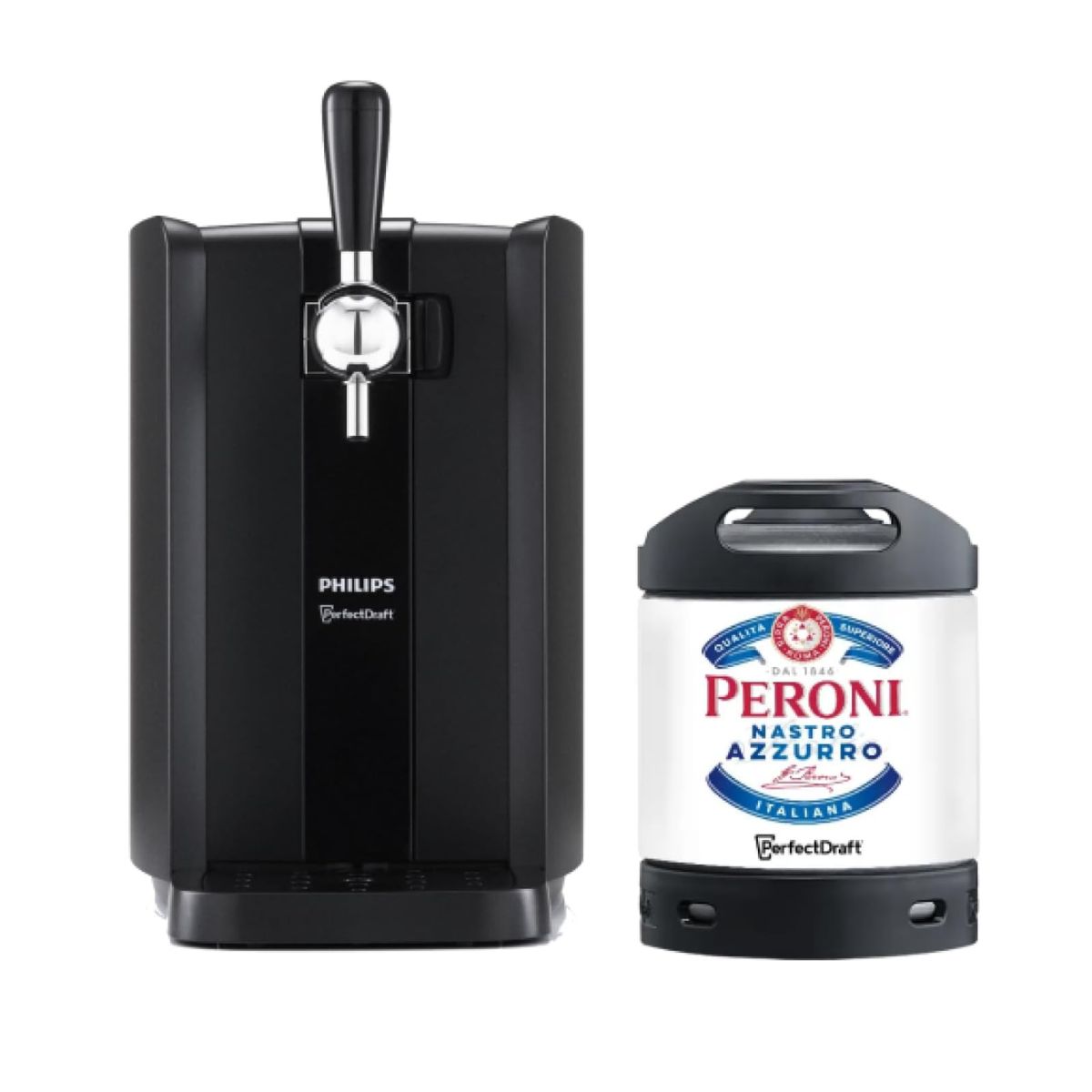 Perfectdraft Black Philips Machine Home Beer Cooler & Dispenser System Hd Hd3761/60 and Peroni Nastro Azzurro Keg