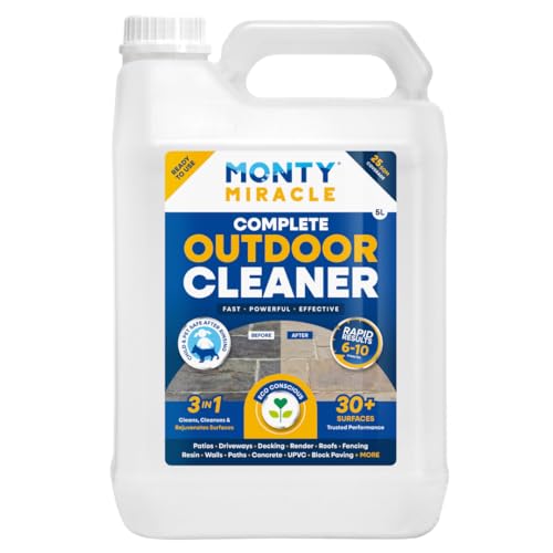 Monty Miracle&amp;reg; Outdoor Cleaner, 5 Litre. Clean &amp;amp; Rejuvenate Your Patio, Decking, Fencing, Paths, Driveway, Render &amp;amp; More - Results in 6-10 Minutes! Slip Free