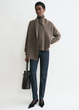 Draped-Scarf Knit Truffle