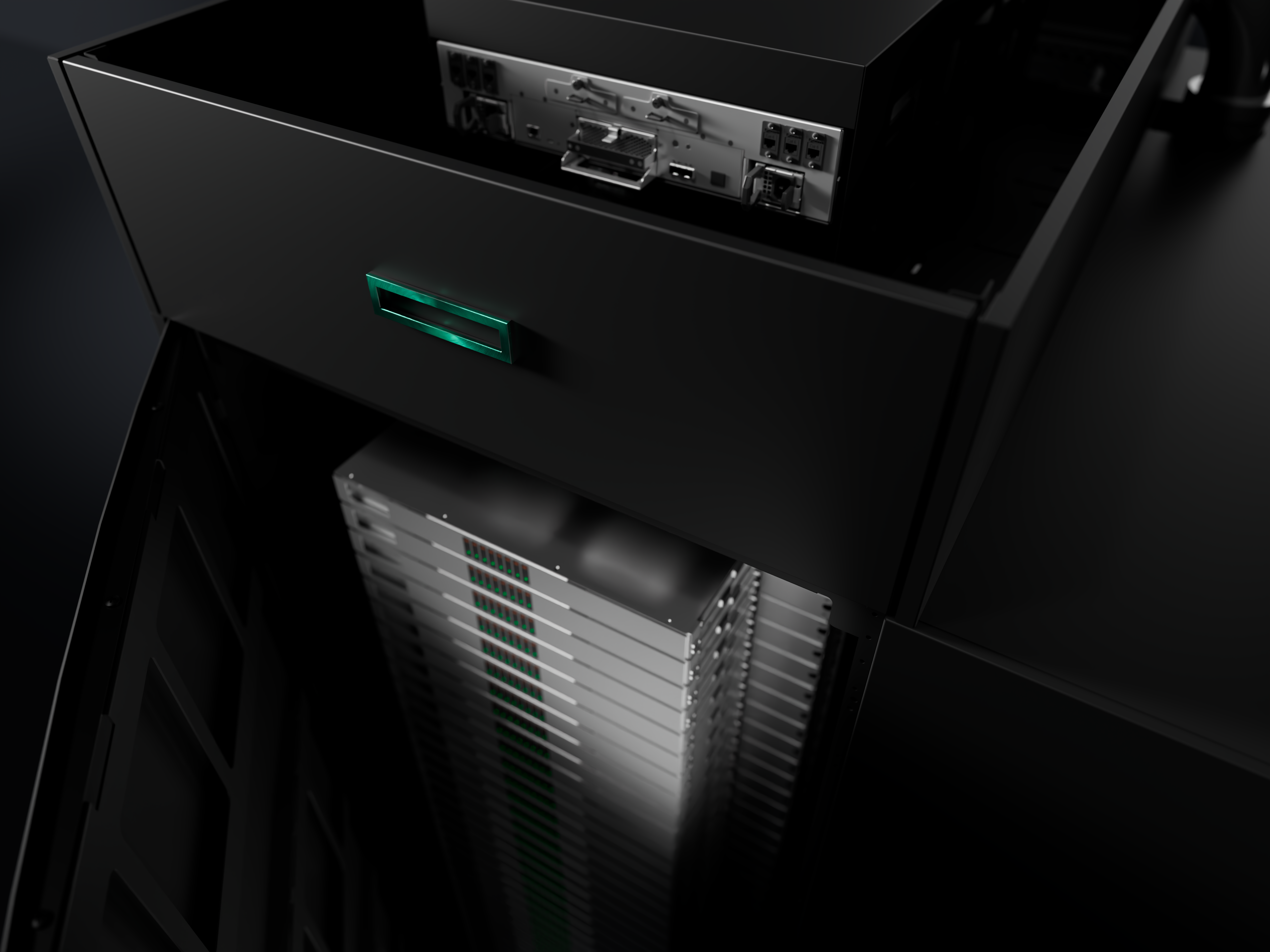 HPE Cray Supercomputing GX5000 supercomputing infrastructure rack, showing exposed servers.
