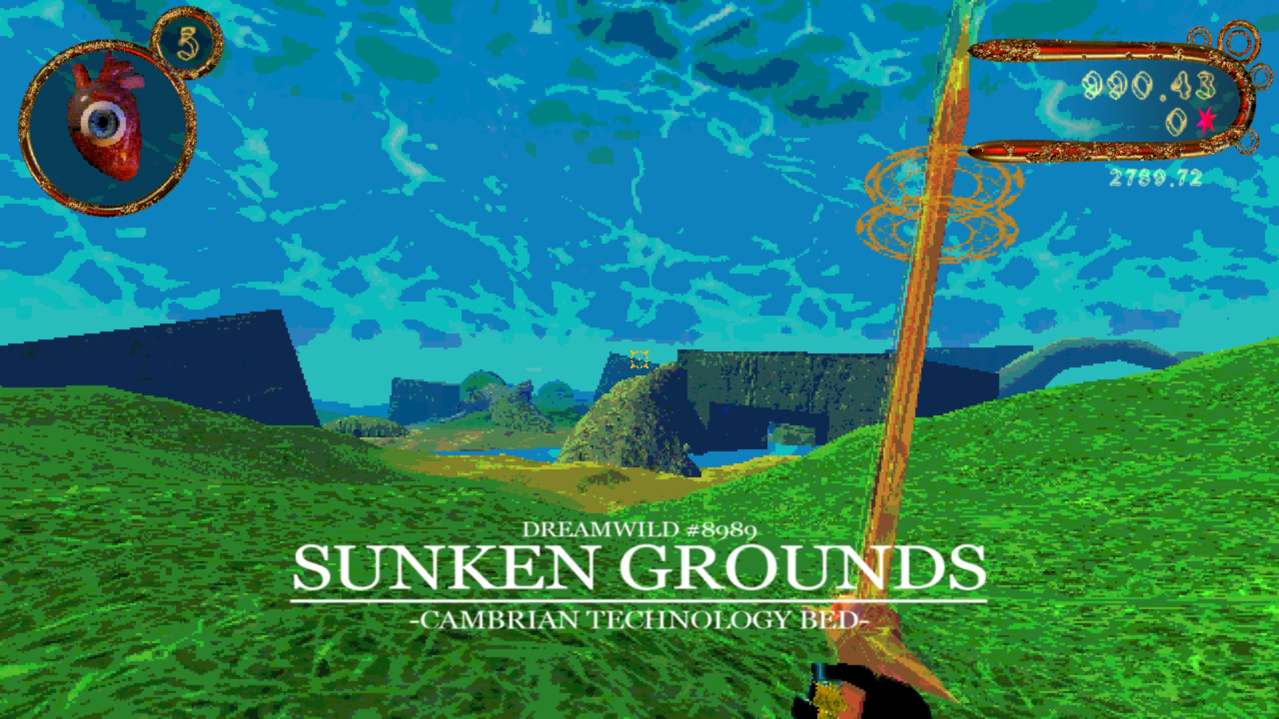 Dreamwild's brightest area, all green and blue, text reading Sunken Grounds