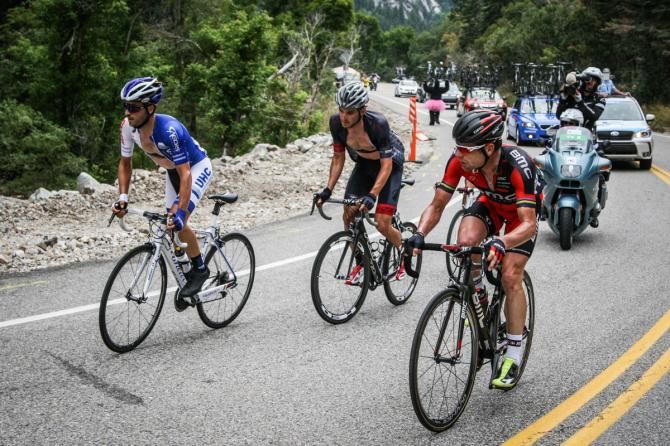 Lucas Euser (UnitedHealthcare) picks up the pace on the front of the break.