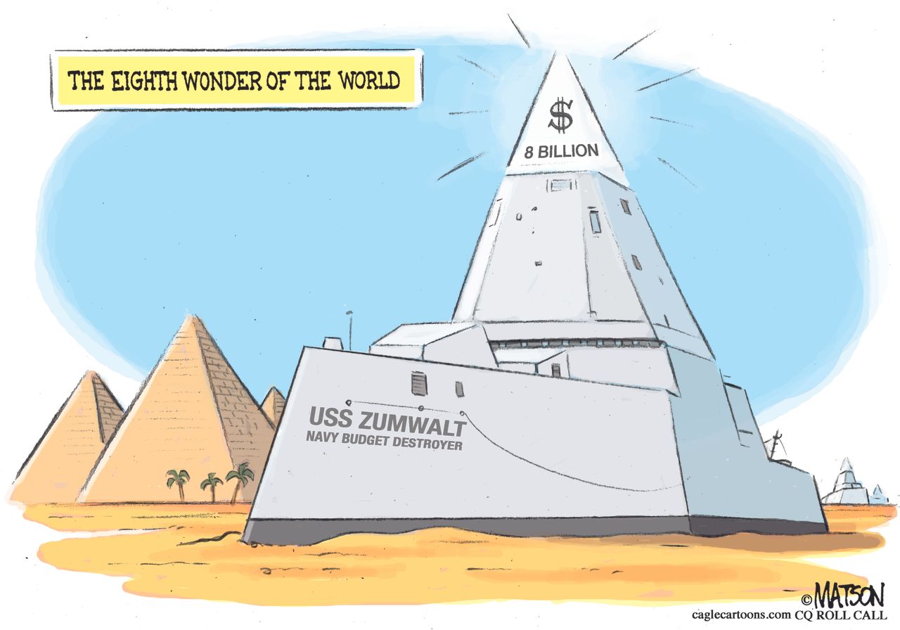 Political cartoon US USS Zumwalt navy ship