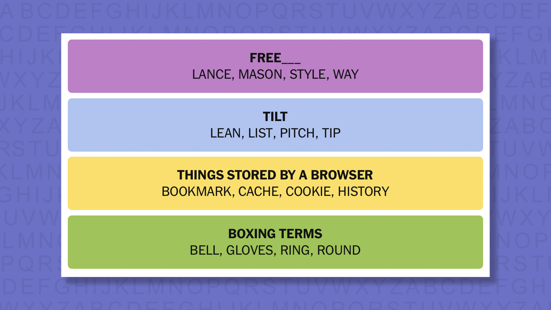 NYT Connections answers for game 1038 on a purple background