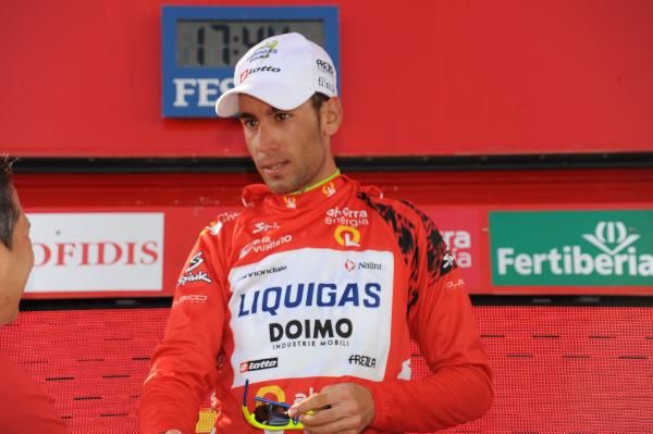 Vincenzo Nibali (Liquigas) in the red jersey for the first time.