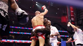 LONDON, ENGLAND - APRIL 26: Chris Eubank Jr celebrates with Chris Eubank, Former Professional Boxer and Father to Chris Eubank Jr, after victory against Conor Benn in the Middleweight fight between Chris Eubank Jr and Conor Benn as part of the Fatal Fury - Fight Night at Tottenham Hotspur Stadium on April 26, 2025 in London, England.