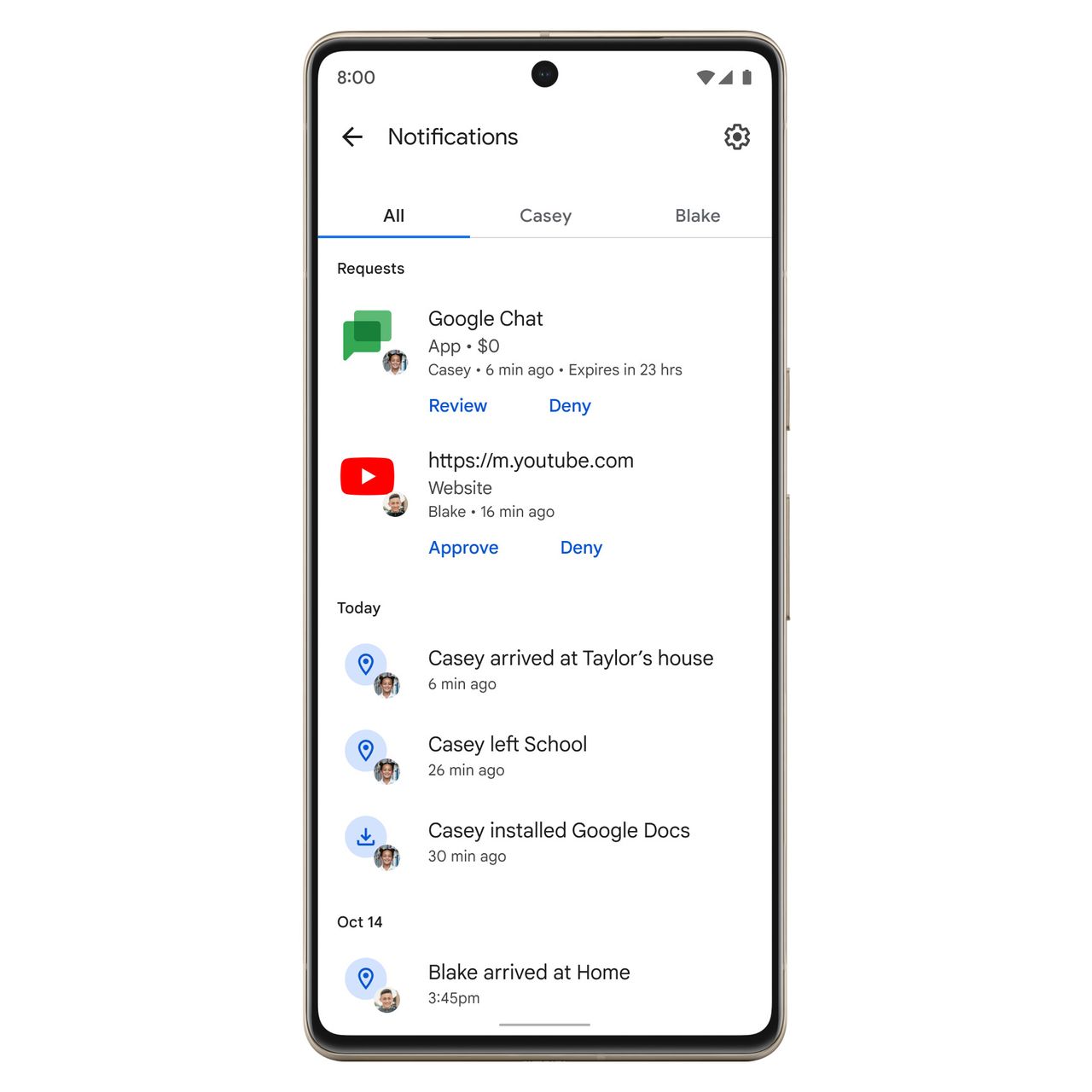 The Notifications section on the updated Family Link app