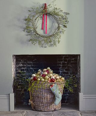 Christmas fireplace with wreath
