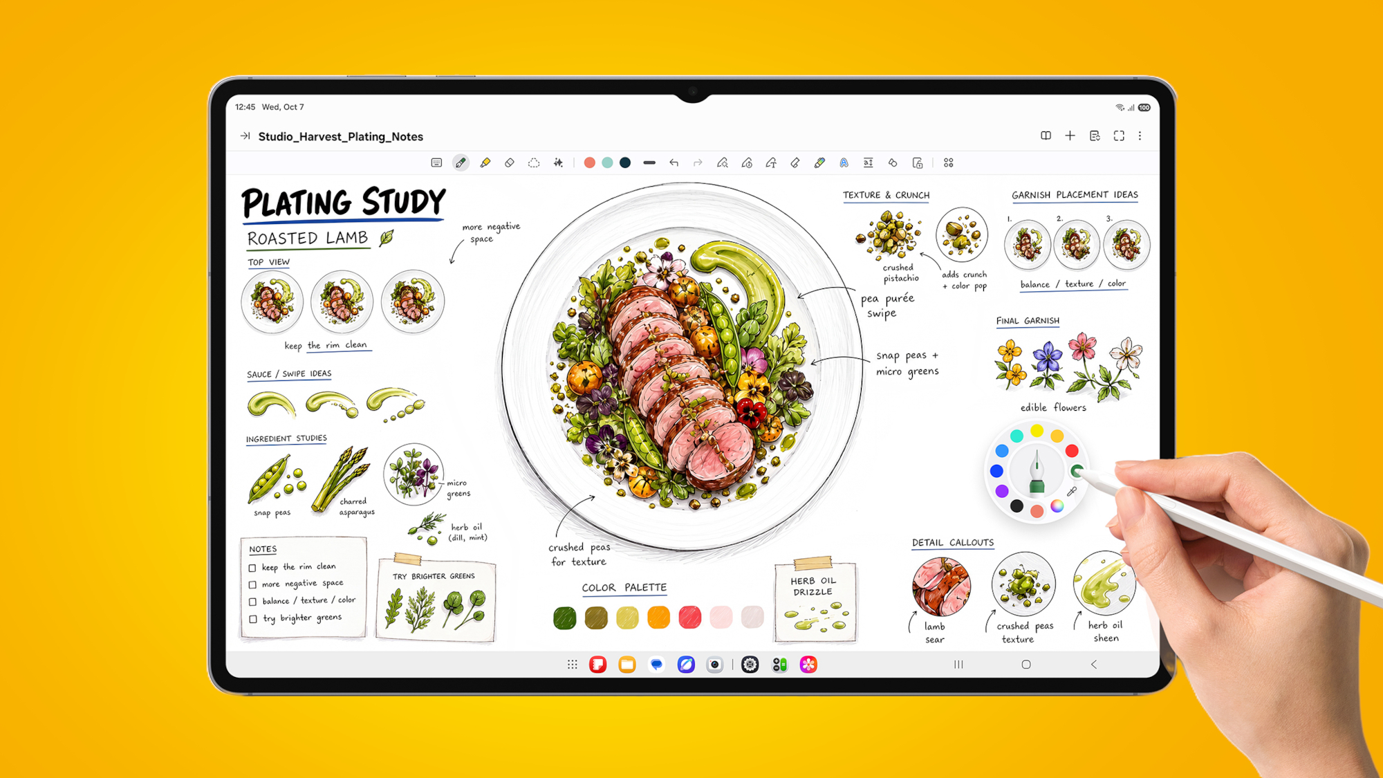 The Samsung Galaxy Tab S12 Ultra on a yellow background