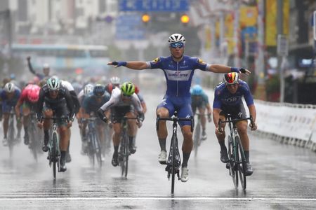 Fabio Jakobsen celebrates his victory on the final stage of the Tour of Guangxi