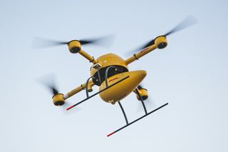 The DHL drone in flight.