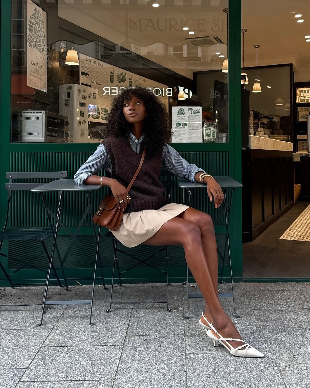 Emmanuelle in a skirt and heels