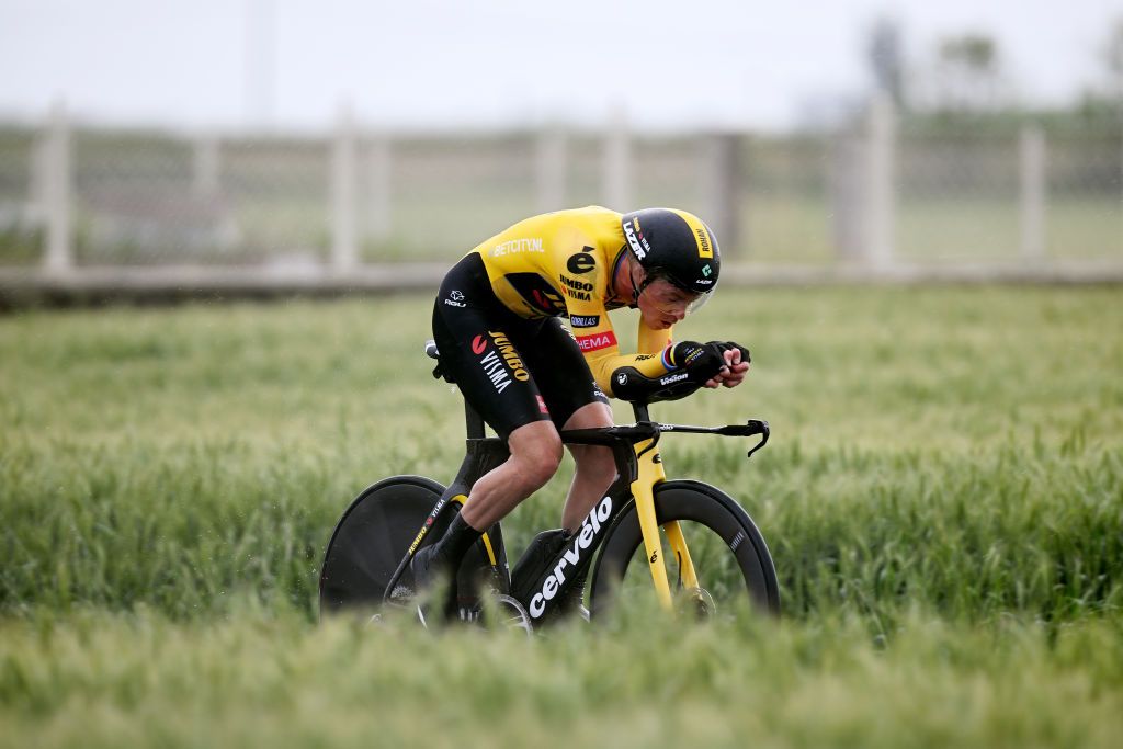Riders competing in a individual time trial on stage 9 of the 2023 Giro d'Italia