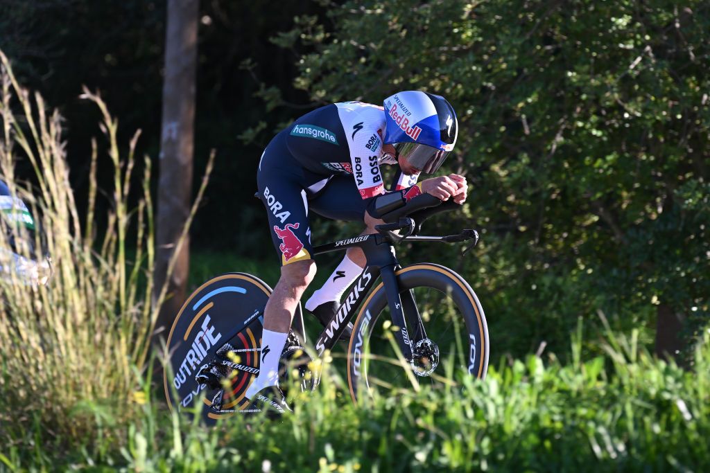 MALHAO PORTUGAL FEBRUARY 23 Primoz Roglic of Slovenia and Team Red Bull BORA hansgrohe competes during the 51st Volta ao Algarve em Bicicleta Stage 5 a 196 individual time trial stage from Salir to Malhao 477m on February 23 2025 in Malhao Portugal Photo by Tim de WaeleGetty Images