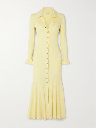 Ribbed midi dress with buttons