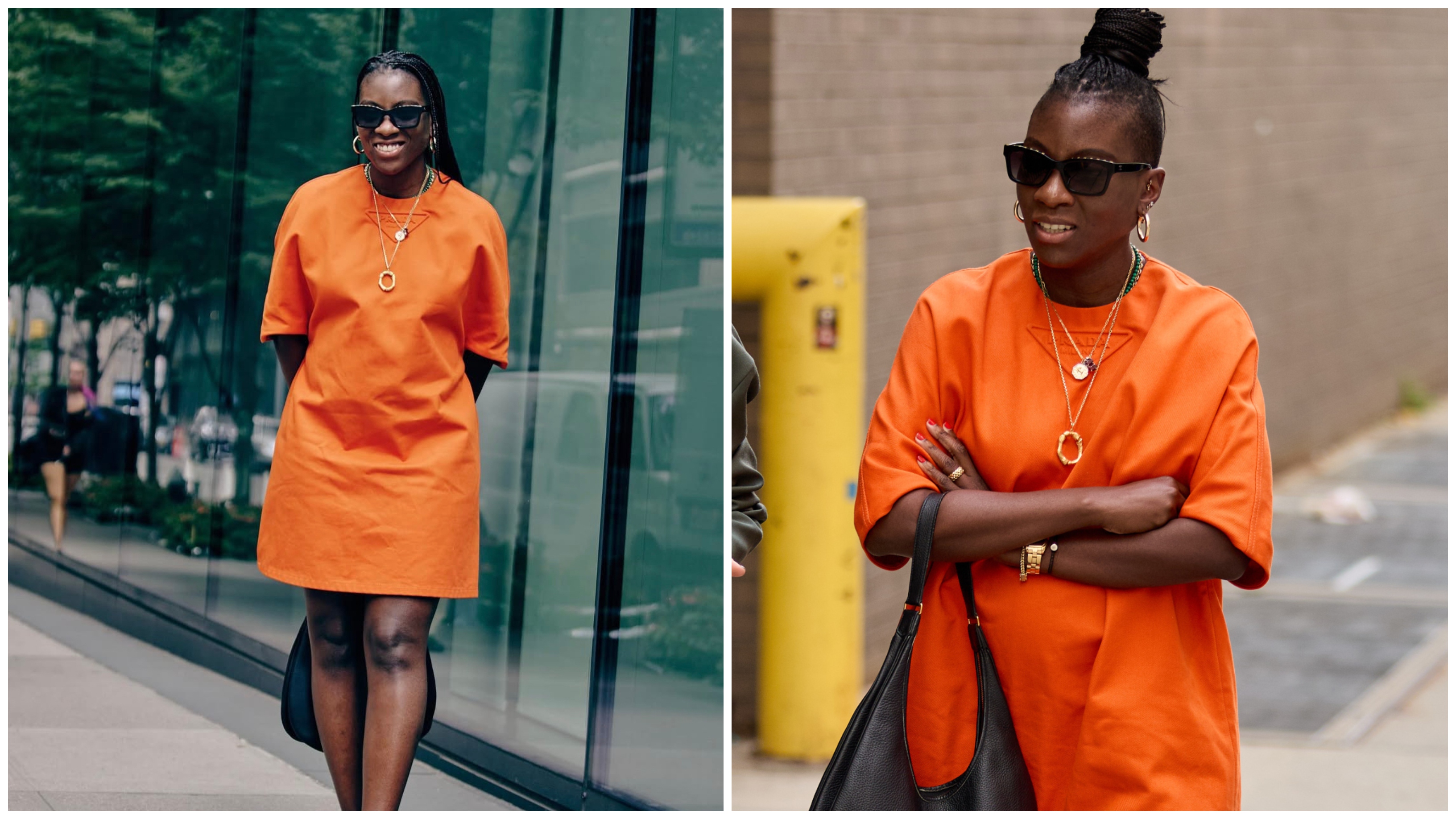 nikki ogunnaike wearing an orange dress