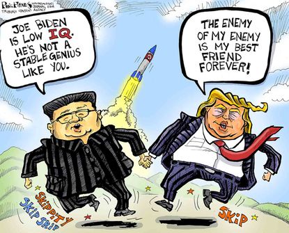 Political Cartoon U.S. Kim Jong Un Trump Joe Biden Stable Genius