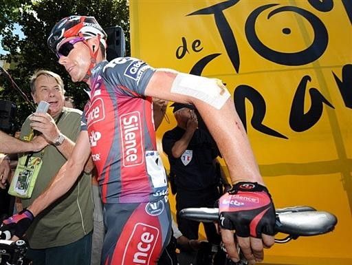Cadel Evans (Silence-Lotto) had a few bandages on but was happy to still be in contention.