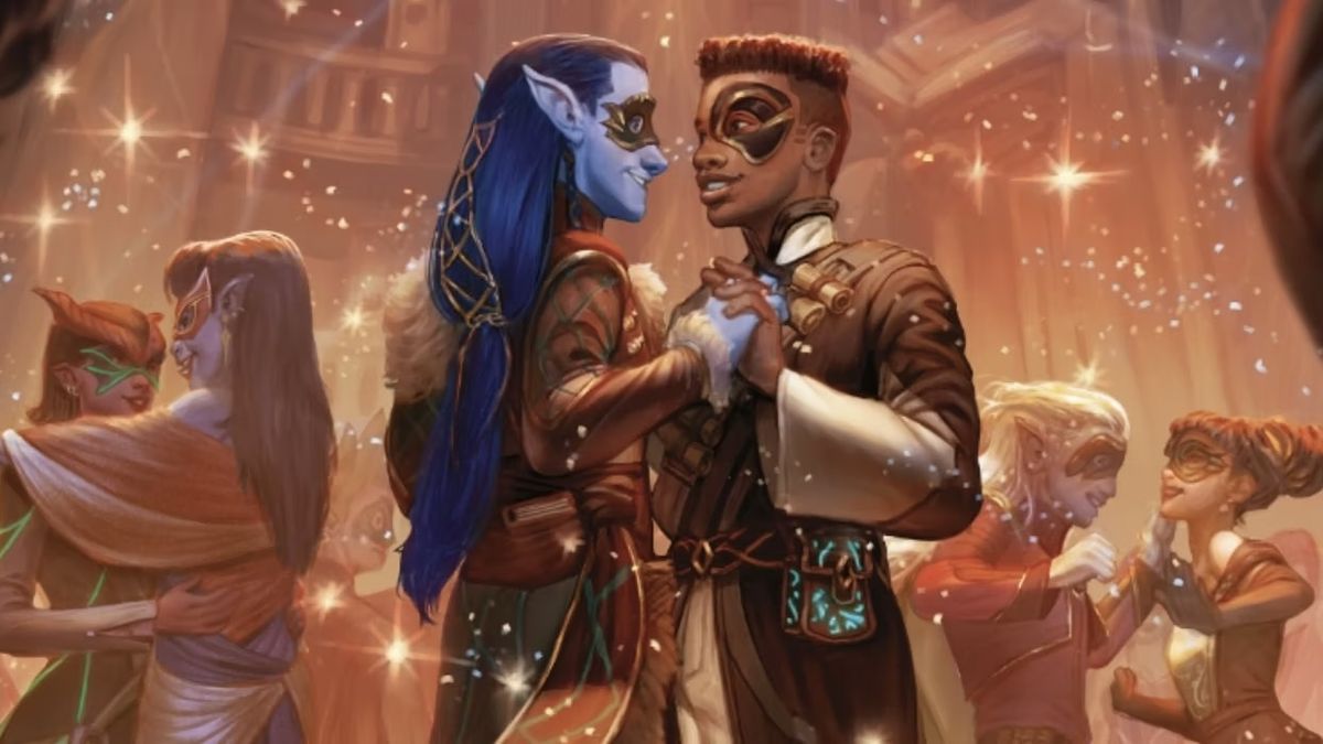 art showing two D&amp;D adventures in a romantic dancing scene