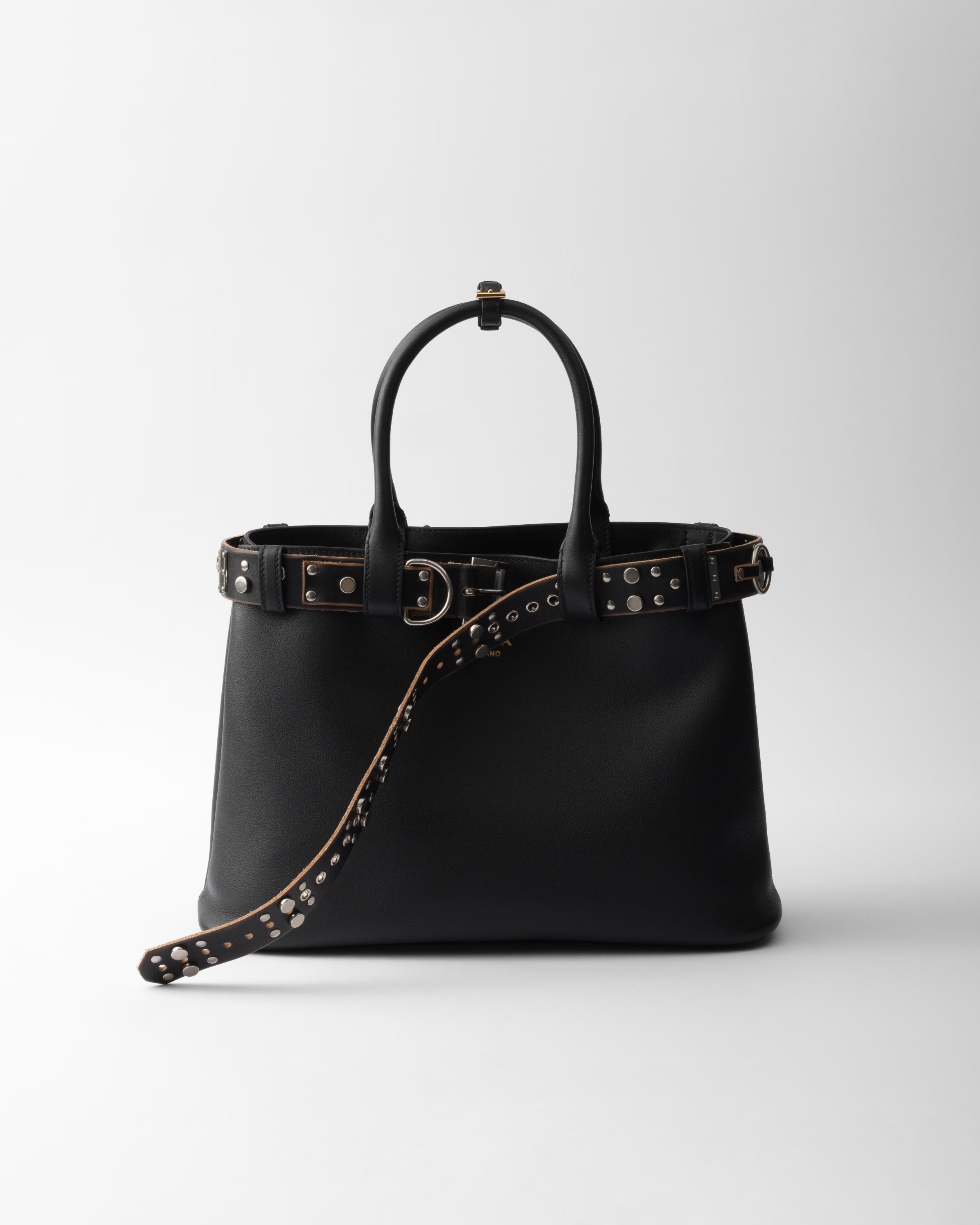 Prada, Prada Buckle large leather bag with studded belt