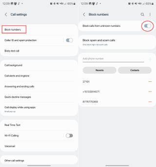 Block calls from unknown numbers on Samsung phones