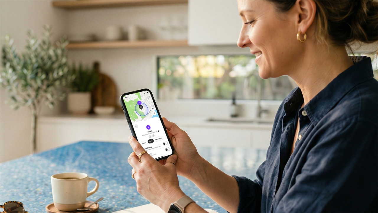 Person sitting at kitchen table with HeyPolo open on phone