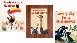 Three painted advertisements for Guinness from the 1930s