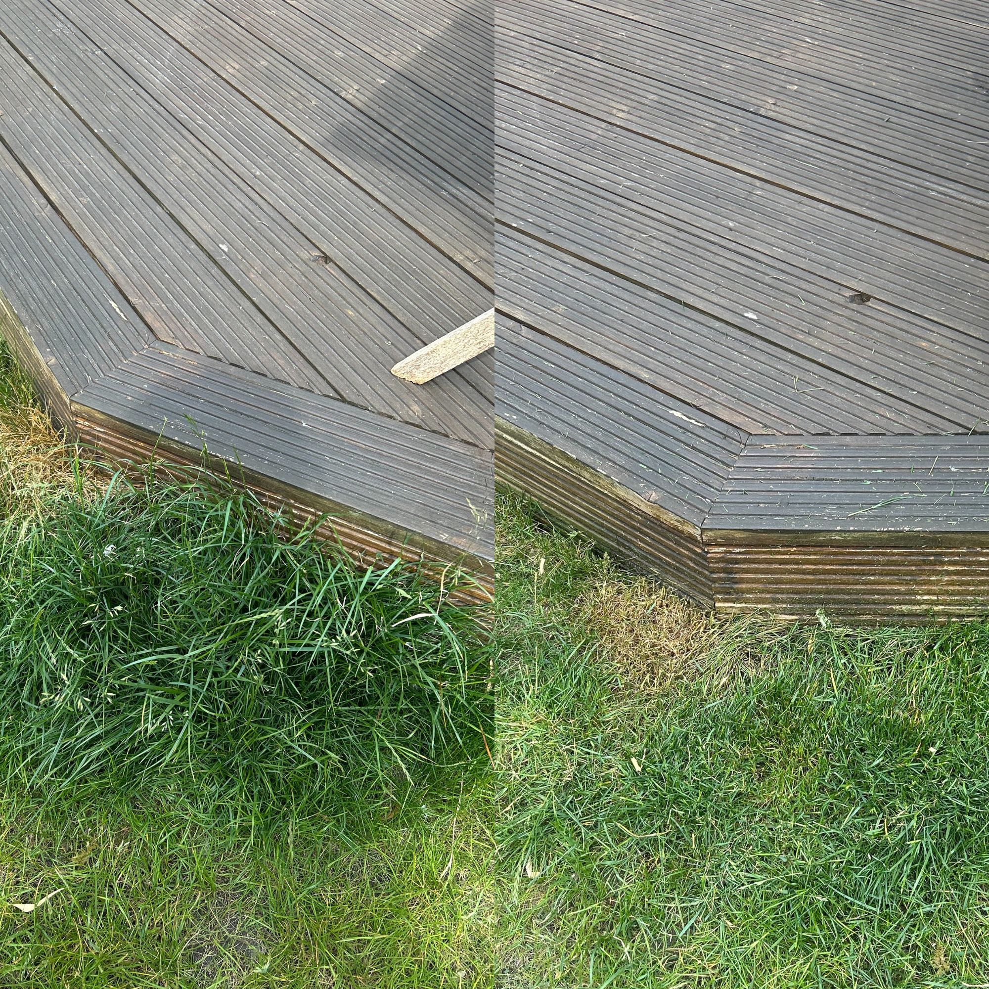 VonHaus G-Series Cordless Grass Trimmer - before and after on edges by decking