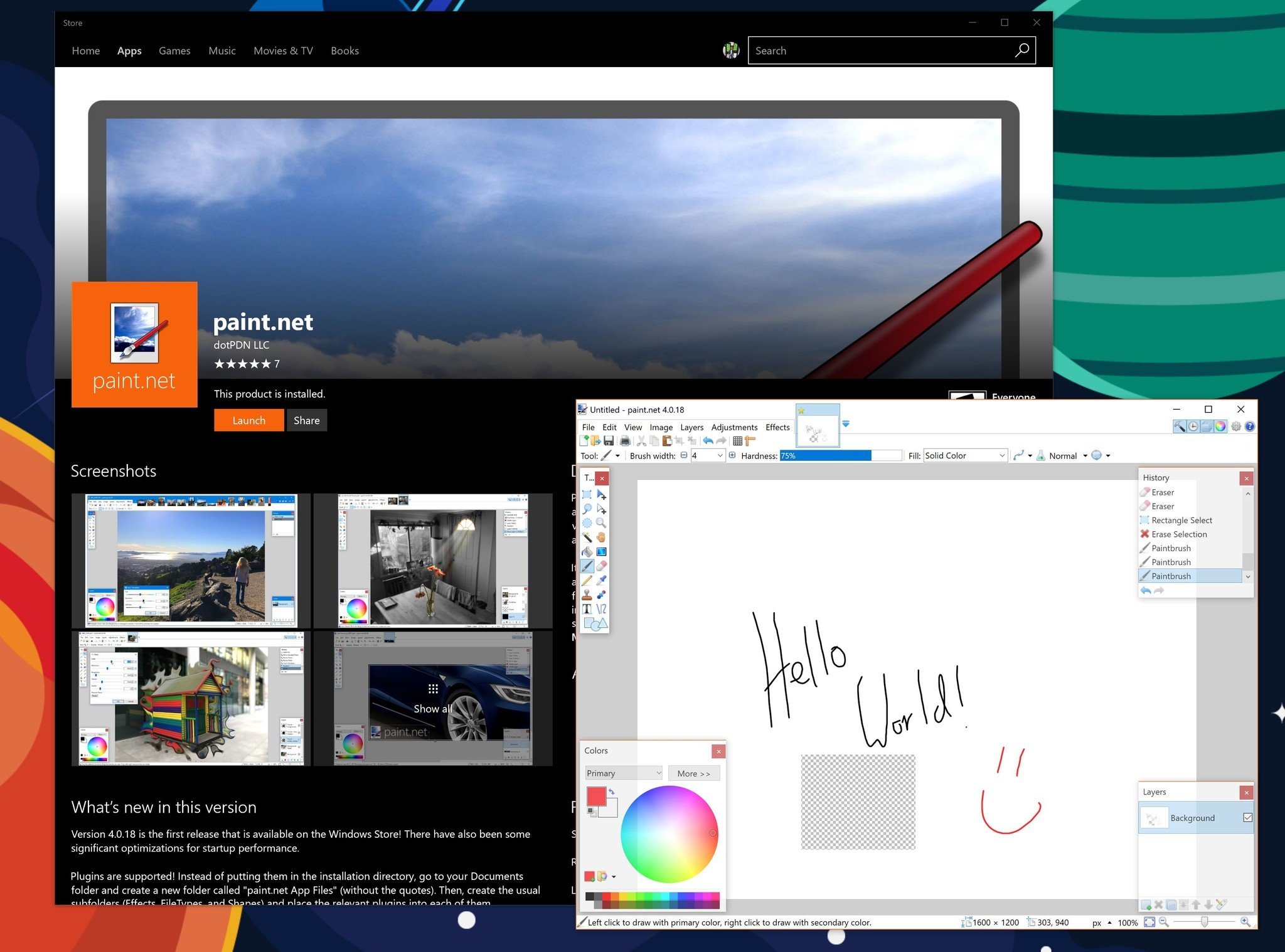 Paint.NET hiện đã có sẵn trên cửa hàng Windows cho tất cả các phiên bản Windows