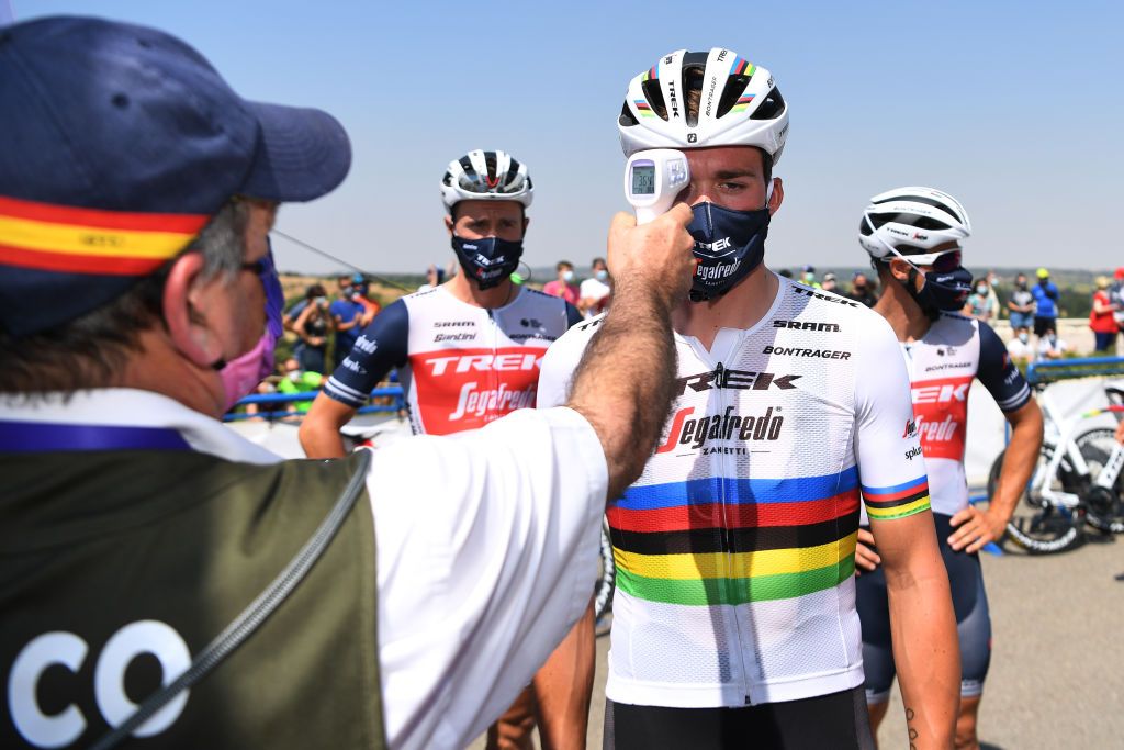 Mads Pedersen is checked before the start of stage 4 of theVuelta a Burgos