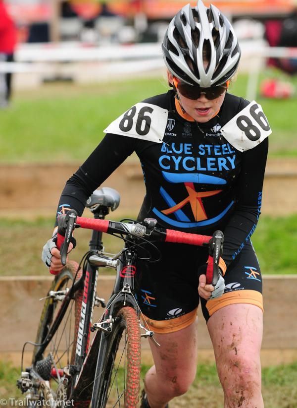 Libby White (Blue Steel Cyclery) running over the barriers