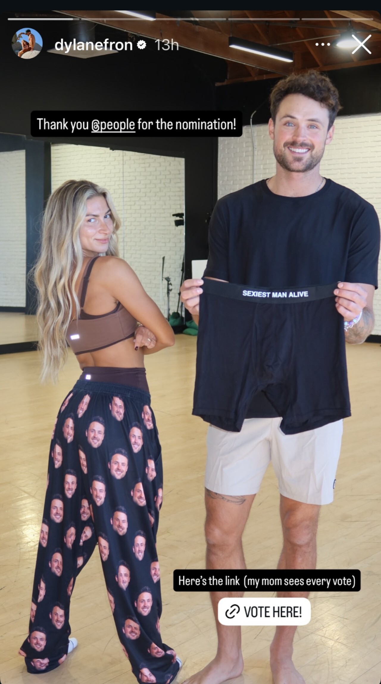 Daniella Karagach and Dylan Efron campaigning for Sexiest Man Alive.