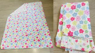 How to make a tote bag; flower fabric on a wooden table
