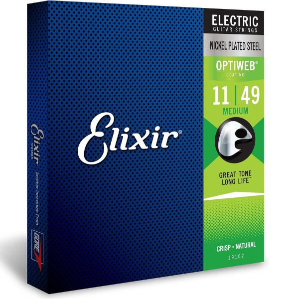 A pack of Elixir Optiweb electric guitar strings