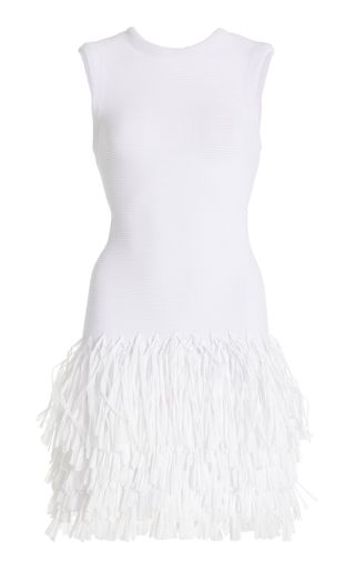 Rushes Raffia-Trimmed Knit Midi Dress