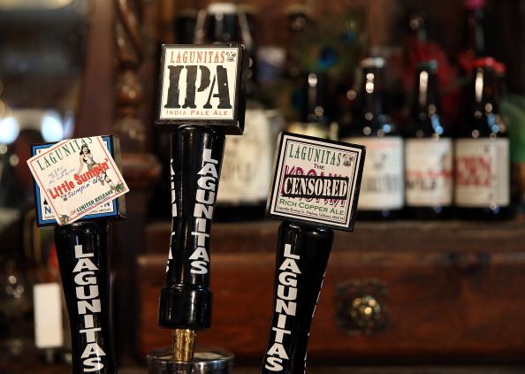 Beer taps at Lagunitas Brewing Company in Petaluma, California