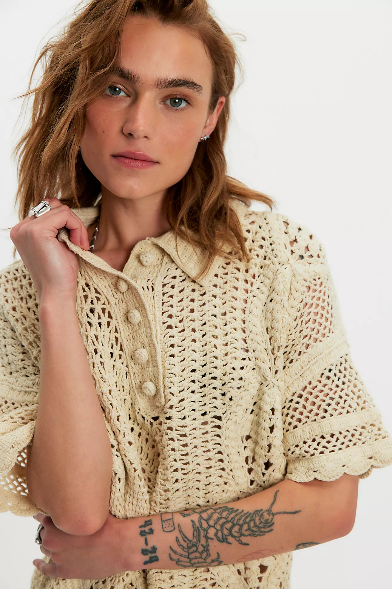 We the Free Dahlia Crochet Polo