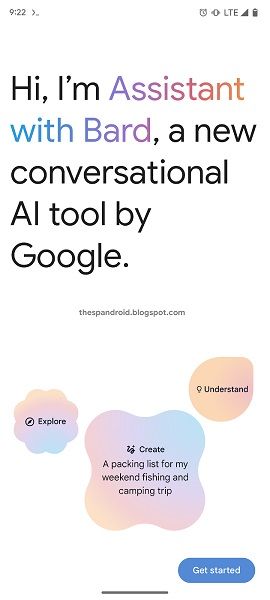 A splash screen welcoming users to Google Assistant and Bard's integration.