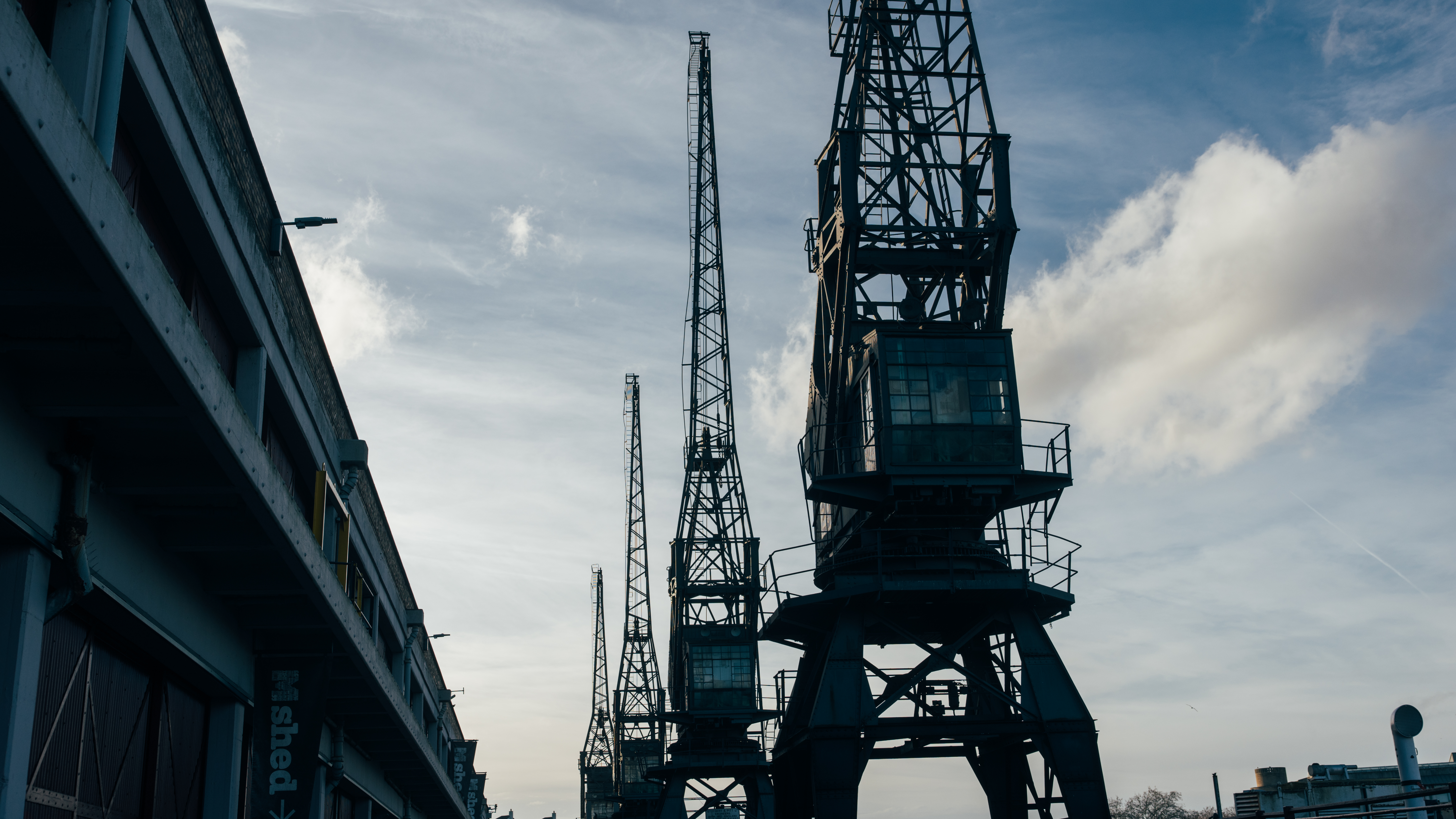 Shot of the old harbour cranes in Bristol, UK