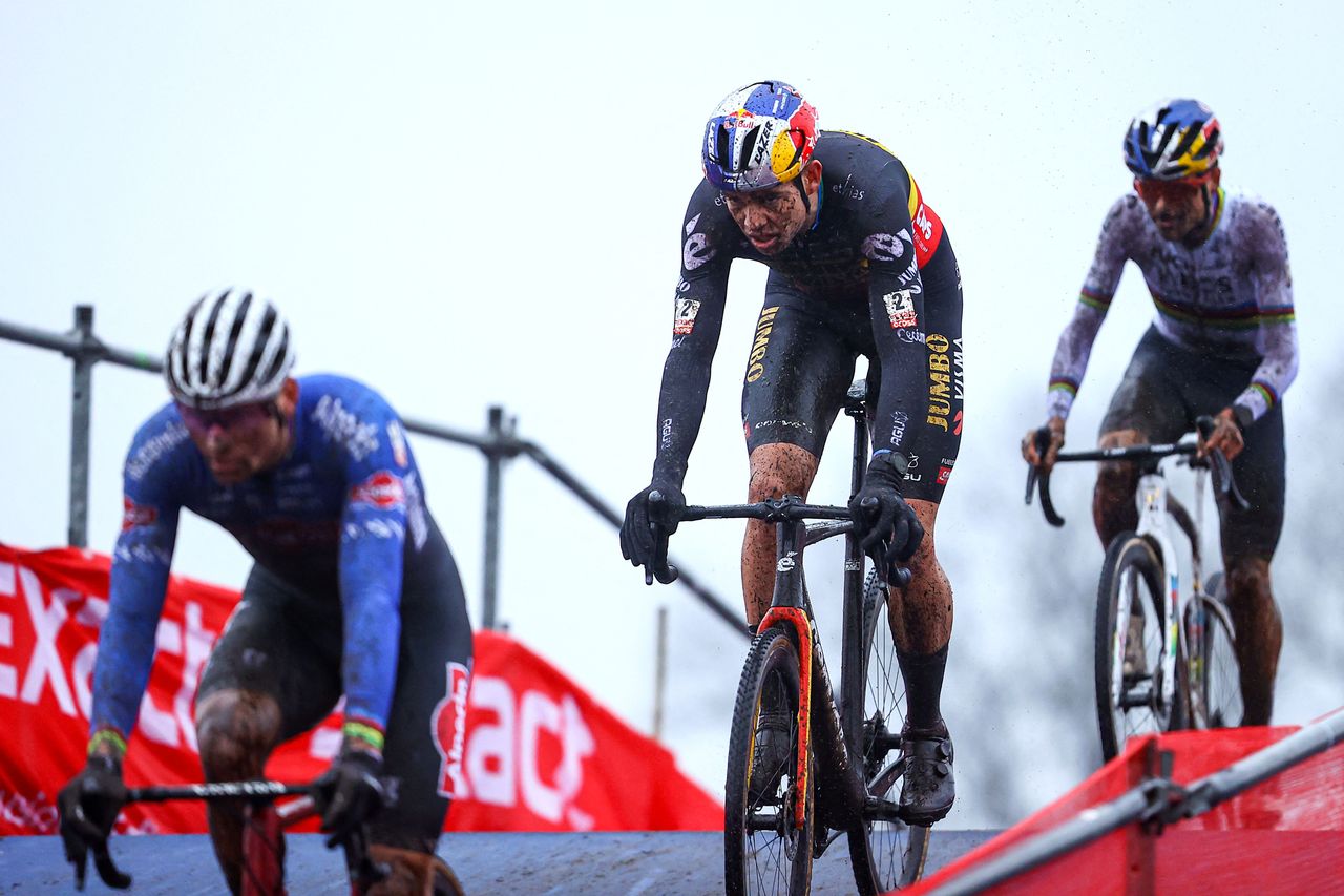 (l-r) Mathieu van der Poel, Wout van Aert and Tom Pidcock