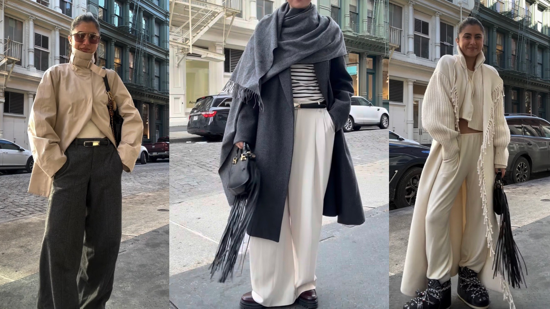 Jessica Habich Thomas wearing fall coats while walking in Manhattan