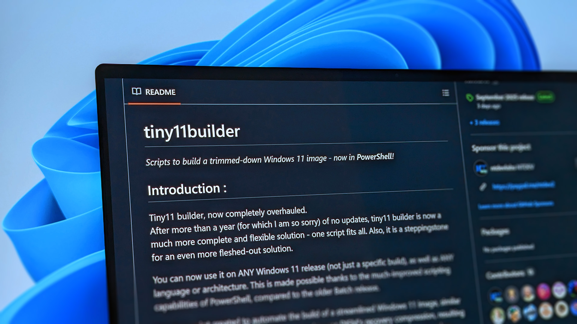 NTDEV Github portfolio featuring Tiny11 builder bloatware remover for Windows 11.