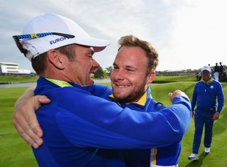 Casey and Hatton embrace at the 2018 Ryder Cup