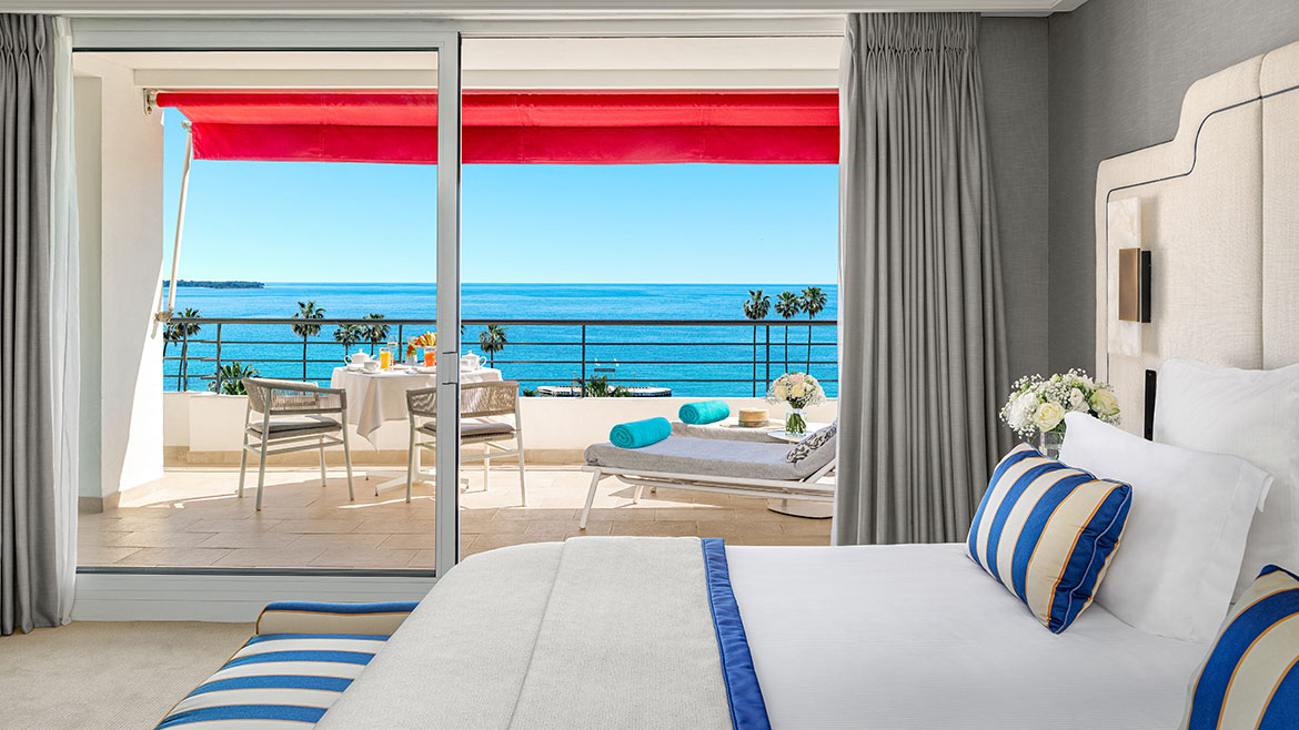 Room with a sea view at Hotel Barrière Le Majestic Cannes